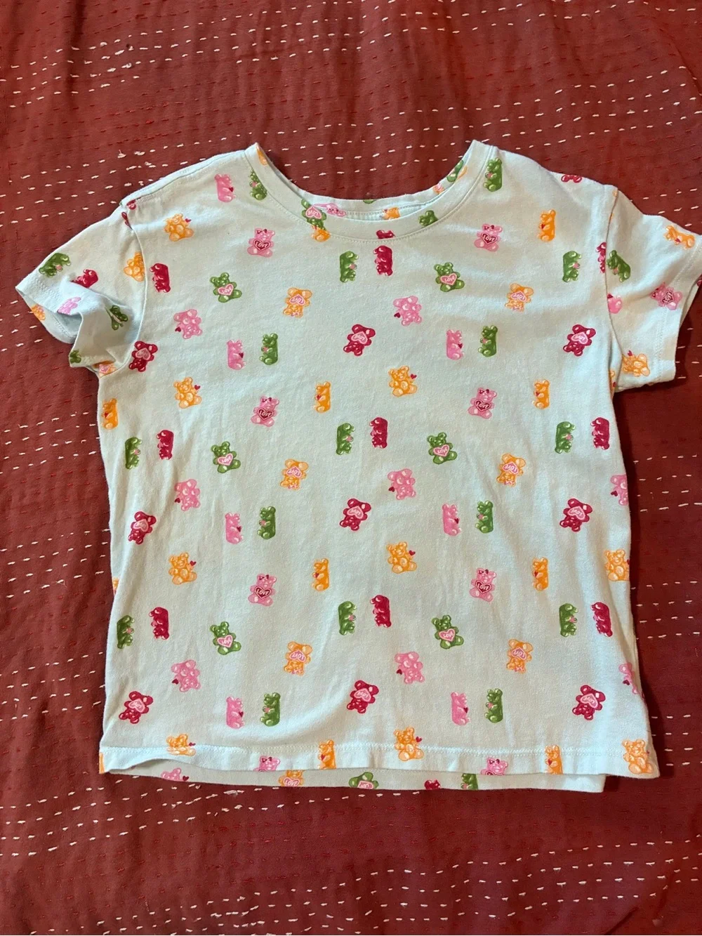 3/$10 Old Navy pale blue Tee with Multicolor Gummy Bear Print
